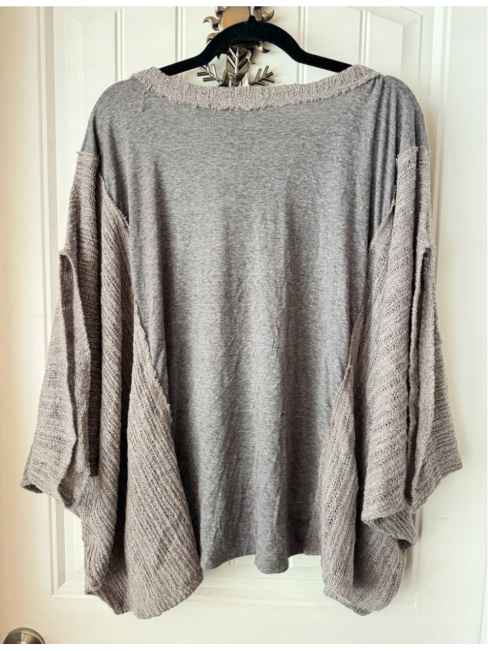 Ces Femme Large Oversized Boho Knit Mixed Media Tunic Top Gray Made in USA - Picture 3 of 5